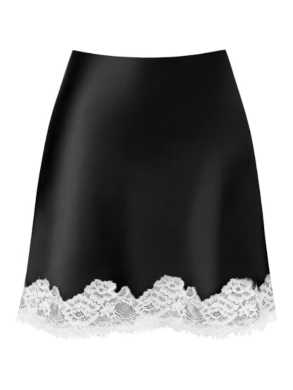 Satin Lace Trim Mini Skirt High Waisted A-Line Y2K
